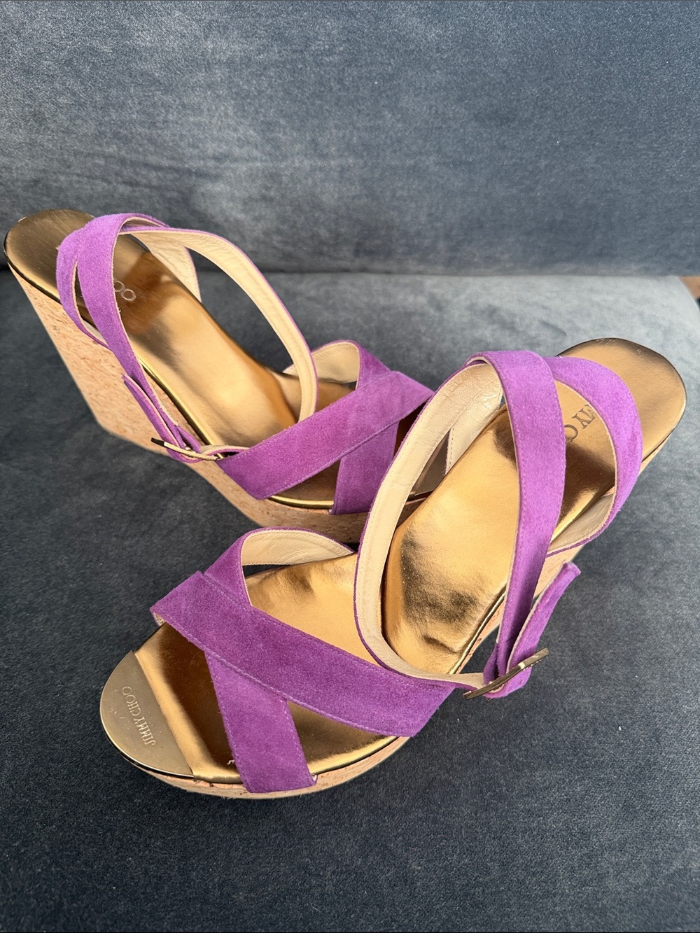 Jimmy Choo Purple Suede 120mm (5 in) Cork Wedge Heels Size US 10 (EU 41)